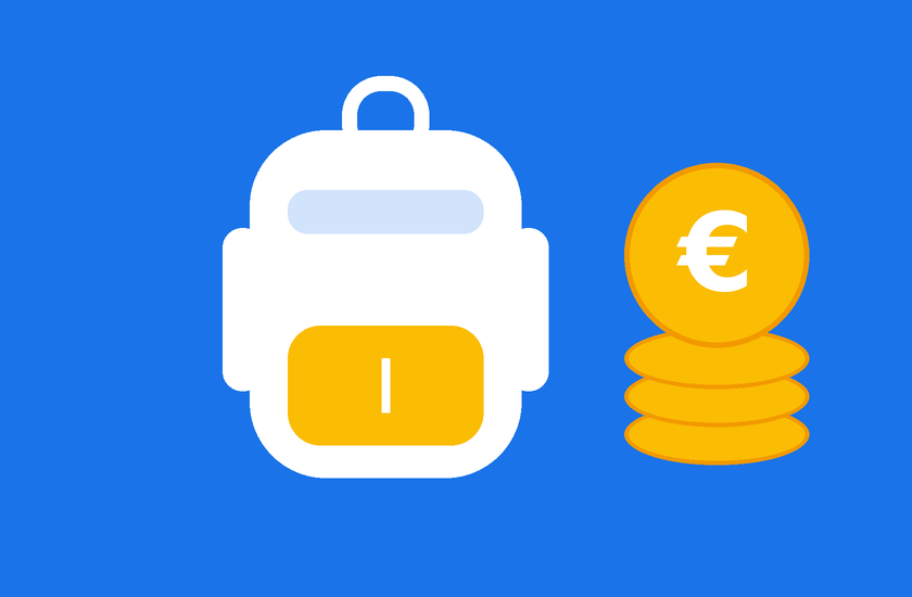 Zusatzkosten Ganztagsschule: Schulrucksack mit Euro-Münzen